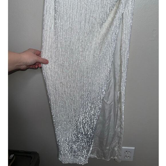 Retrofete NWT Katya Sequin Midi Dress Cowl Neck Moonglow White Slit Size XS - Picture 5 of 9
